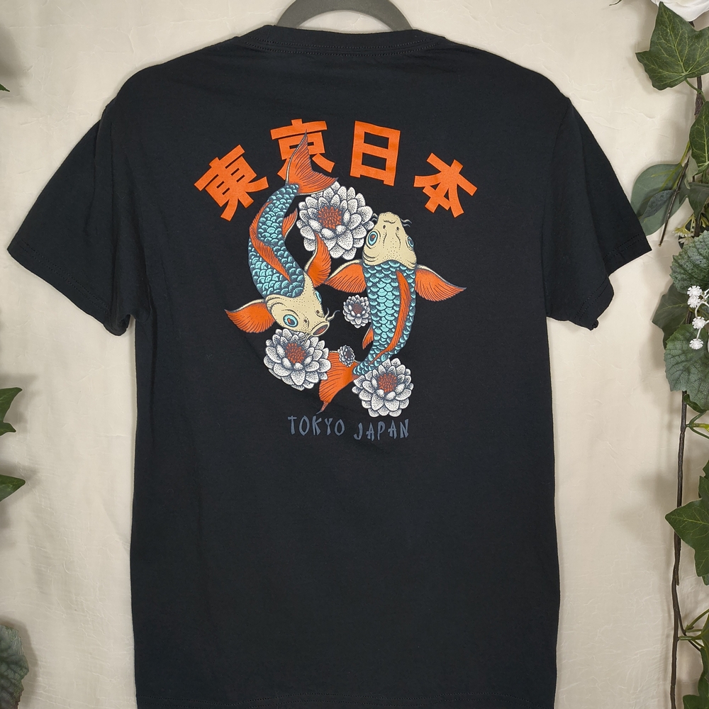 Black Graphic Tee with Koi Design